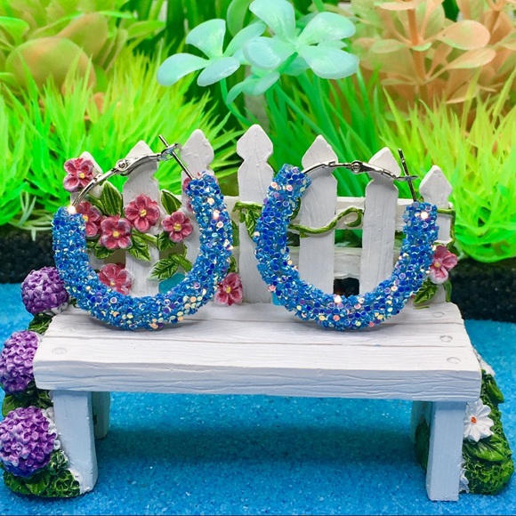 Sparkling Blue Hoop Earrings - Picture 5 of 6